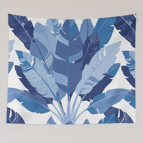 Item preview, Banana Leaf Bunches in Blue + White designed and sold by YesterdayColl.
