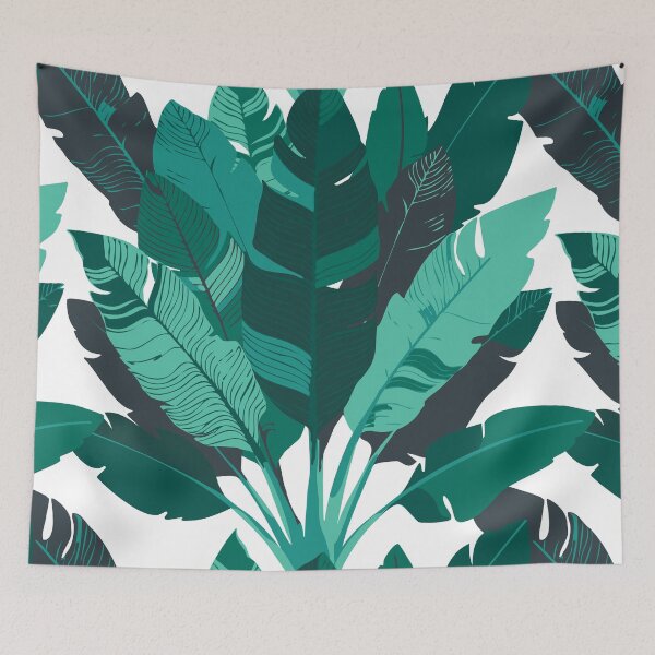 Item preview, Banana Leaf Bunches in Teal Green + White designed and sold by YesterdayColl.