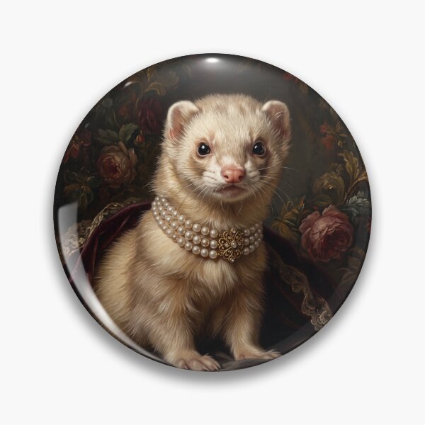 Item preview, Regal Cream Ferret Portrait with Pearl Brooch designed and sold by Real Beast Art.