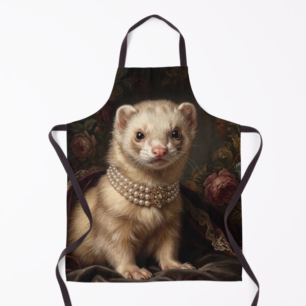 Item preview, Regal Cream Ferret Portrait with Pearl Brooch designed and sold by Real Beast Art.