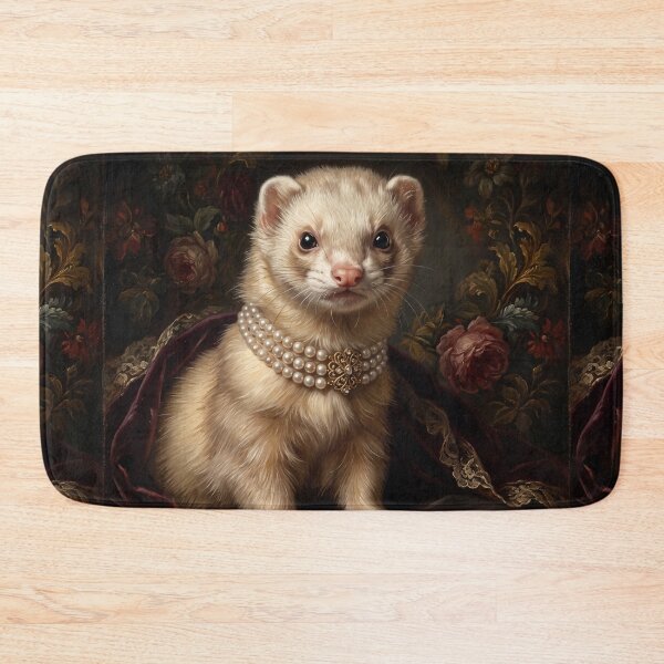 Item preview, Regal Cream Ferret Portrait with Pearl Brooch designed and sold by Real Beast Art.