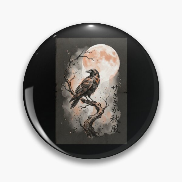 Item preview, Japanese Sumi E Raven Full Moon Kanji Autumn Ink Wash Gothic Crow Shirt designed and sold by TeNovaStudio ⭐⭐⭐⭐⭐.
