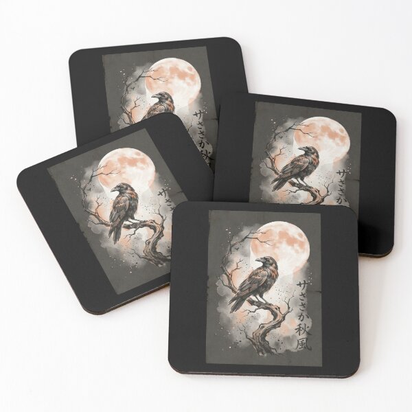 Item preview, Japanese Sumi E Raven Full Moon Kanji Autumn Ink Wash Gothic Crow Shirt designed and sold by TeNovaStudio.