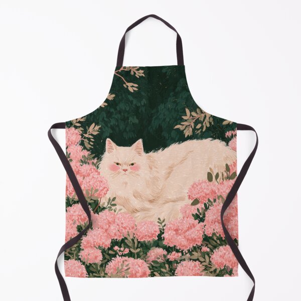 Item preview, White Cat in a Pink Flower Garden designed and sold by Sunday Margaritas Art.