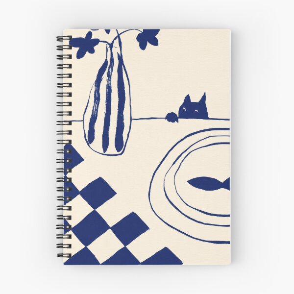 Item preview, Curious Cat and Fish Minimal Folk Painting designed and sold by Sunday Margaritas Art.