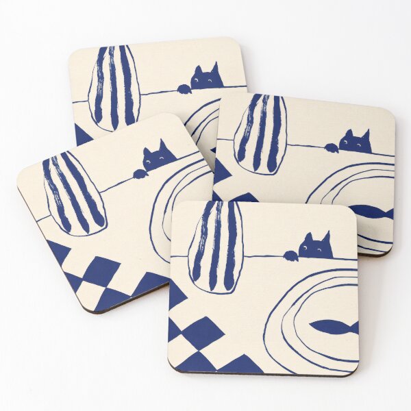 Item preview, Curious Cat and Fish Minimal Folk Painting designed and sold by Sunday Margaritas Art.