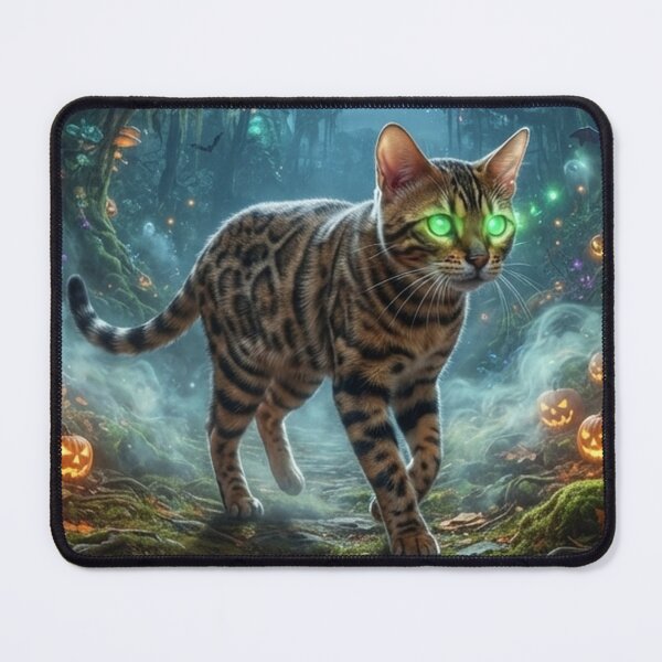 Item preview, Bengal Cat Glowing Green Eyes Halloween Forest designed and sold by Ghostlycats2026.