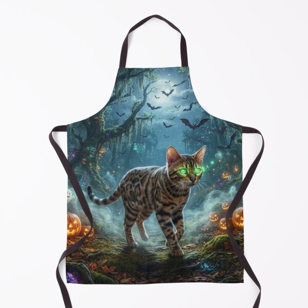 Item preview, Bengal Cat Glowing Green Eyes Halloween Forest designed and sold by Ghostlycats2026.