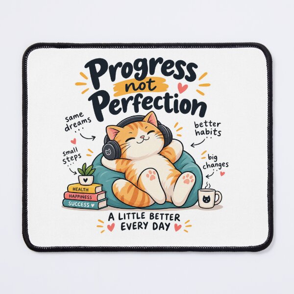 Item preview, Progress Not Perfection — Cute Motivational Cat designed and sold by Designseller1.