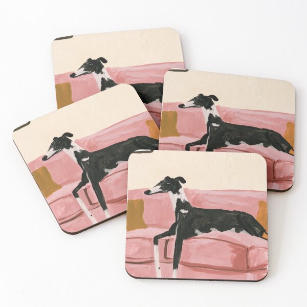 Item preview, Greyhound Resting on a Pink Sofa Painting designed and sold by Sunday Margaritas Art.