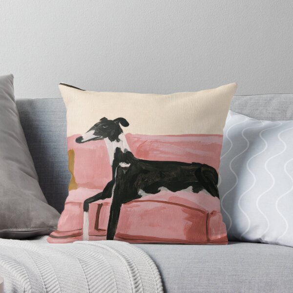 Item preview, Greyhound Resting on a Pink Sofa Painting designed and sold by Sunday Margaritas Art.