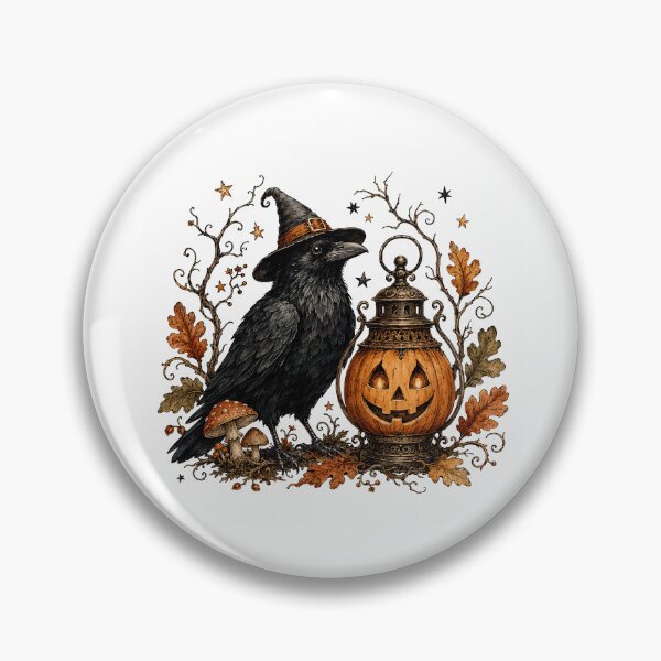 Item preview, Vintage Raven and Pumpkin Lantern designed and sold by JoyfullyOffbeat.