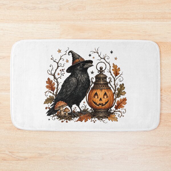 Item preview, Vintage Raven and Pumpkin Lantern designed and sold by JoyfullyOffbeat.