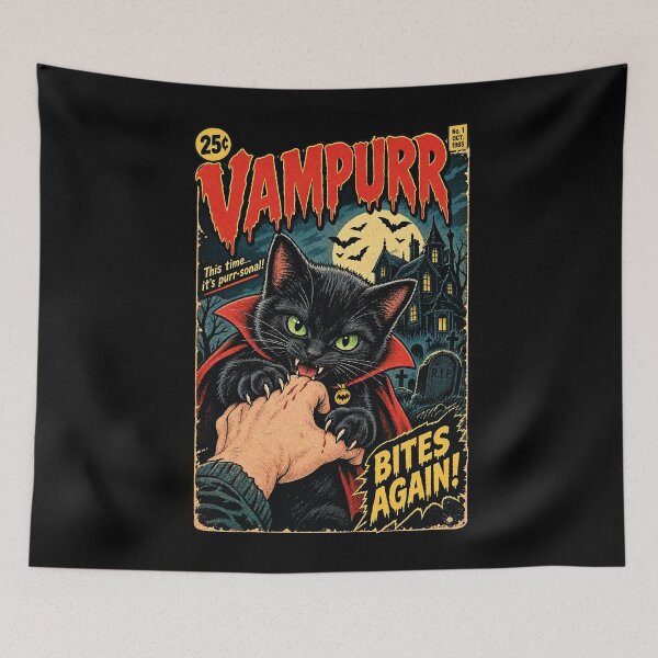 Item preview, Vampurr Bites Again Funny Halloween Vampire Cat Horror designed and sold by Whirx.