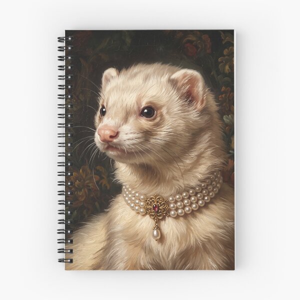 Item preview, Regal Cream Ferret Portrait with Pearl Brooch designed and sold by Real Beast Art.