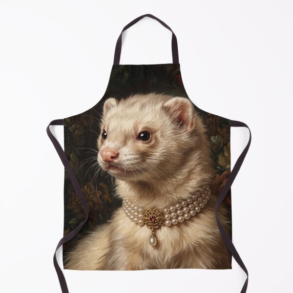 Item preview, Regal Cream Ferret Portrait with Pearl Brooch designed and sold by Real Beast Art.