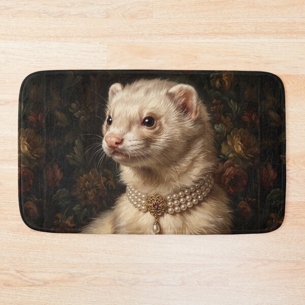 Item preview, Regal Cream Ferret Portrait with Pearl Brooch designed and sold by Real Beast Art.