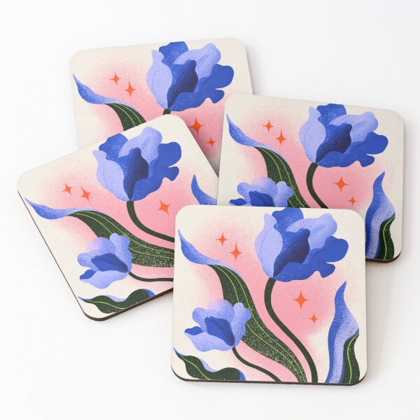 Item preview, Blue Flowers Pink Botanical Folk Art designed and sold by Sunday Margaritas Art.