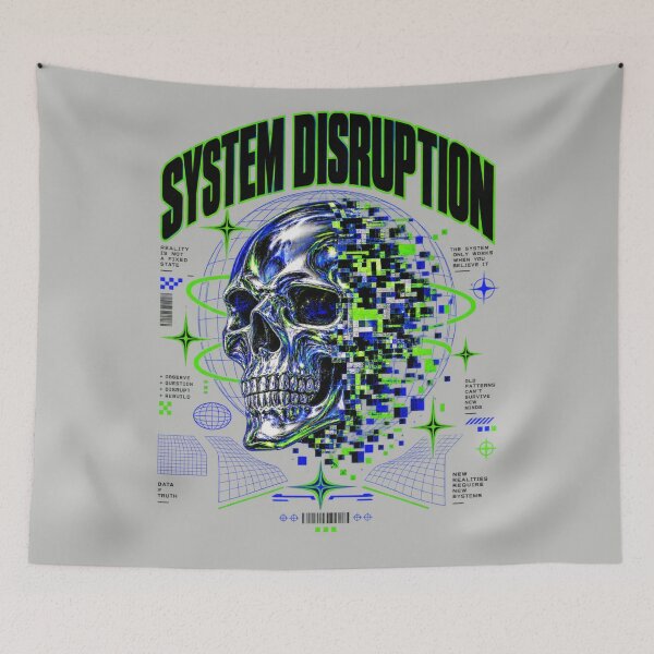 Item preview, System Disruption Glitch Skull Cyberpunk Streetwear Graphic Art designed and sold by QCena.