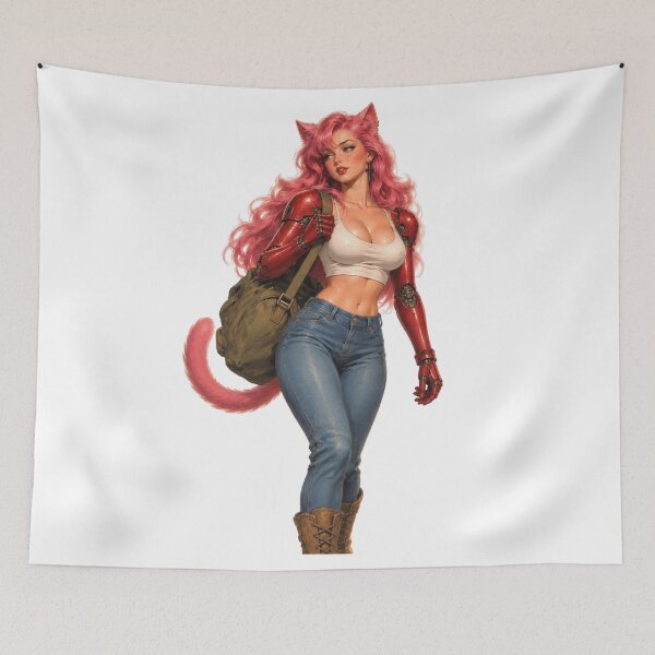 Item preview, Cyberpunk Catgirl Mech Pilot Vintage 1940s Retro Fantasy Pin Up Art  designed and sold by Cosplayvintage.