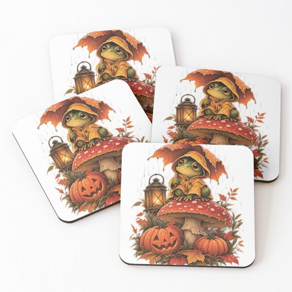 Item preview, Cozy Halloween Frog Mushroom Autumn Rain designed and sold by herrarshop.