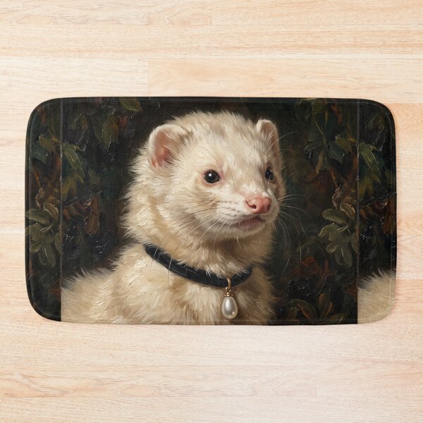Item preview, Regal Cream Ferret Portrait with Pearl Pendant designed and sold by Real Beast Art.
