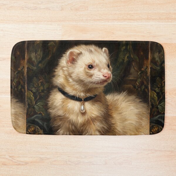 Item preview, Regal Cream Ferret Portrait with Pearl Choker designed and sold by Real Beast Art.