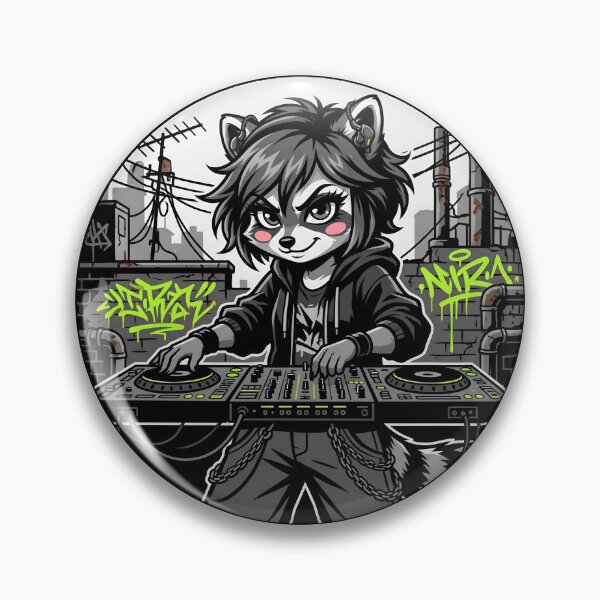 Item preview, Nu Metal Raccoon DJ - Neon Lime Green Stencil Chibi designed and sold by CaliLuminos.