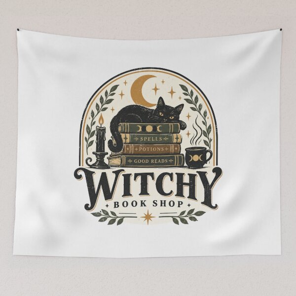 Item preview, Halloween - Black Cat Witchy Bookshop designed and sold by CampAndCoast.