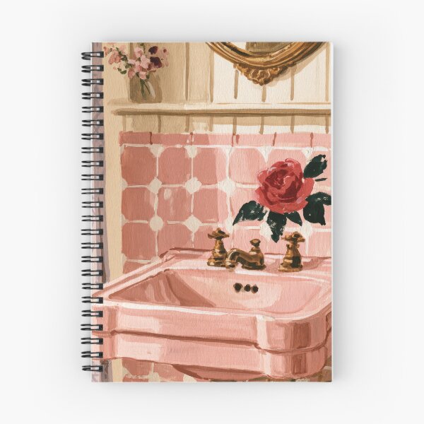 Item preview, Vintage Pink Bathroom Sink and Rose Painting designed and sold by Sunday Margaritas Art.