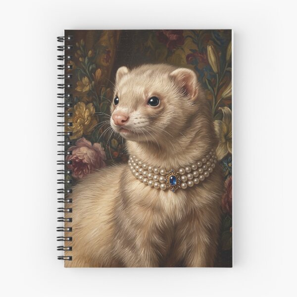Item preview, Regal Cream Ferret Portrait with Sapphire Brooch designed and sold by Real Beast Art.
