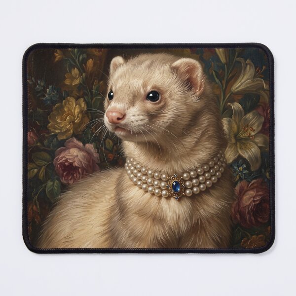 Item preview, Regal Cream Ferret Portrait with Sapphire Brooch designed and sold by Real Beast Art.