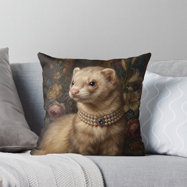 Item preview, Regal Cream Ferret Portrait with Sapphire Brooch designed and sold by Real Beast Art.