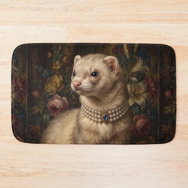 Item preview, Regal Cream Ferret Portrait with Sapphire Brooch designed and sold by Real Beast Art.