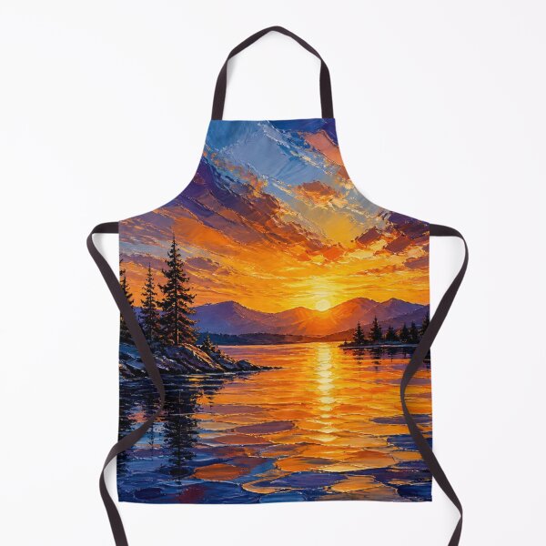 Item preview, Serene Mountain Lake Sunset Textured Oil Painting designed and sold by NinaVibeStudio.