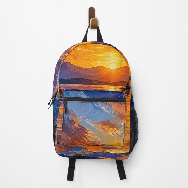 Item preview, Serene Mountain Lake Sunset Textured Oil Painting designed and sold by NinaVibeStudio.