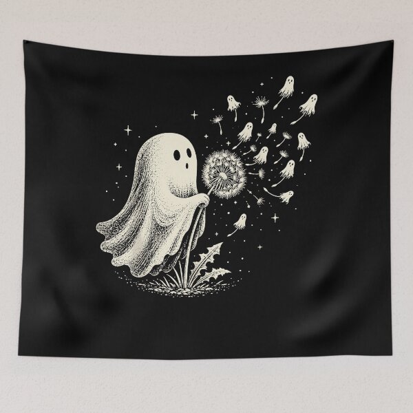 Item preview, Cute Ghost Blowing Dandelion Seeds Turning Into Tiny Ghosts Whimsical Halloween Apparel designed and sold by slmfams.