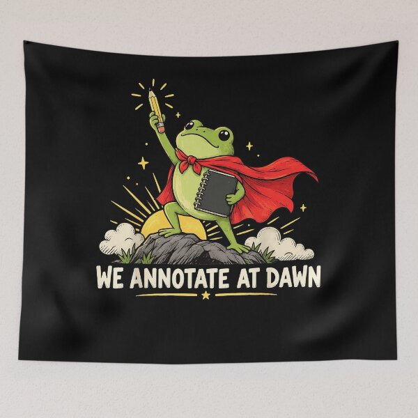 Item preview, We Annotate At Dawn Superhero Frog With Pencil And Notebook Academic Study Humor Apparel designed and sold by slmfams.