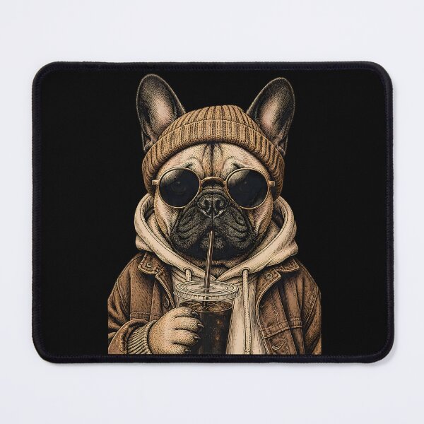 Item preview, Cool English Bulldog Drinking Coffee Beanie Sunglasses Art. designed and sold by LeSoniPapaPrint.