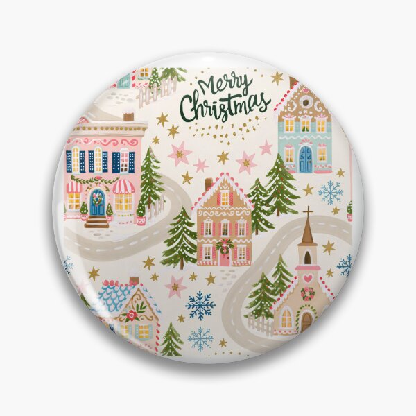 Item preview, Cute Pink Christmas Village Pattern designed and sold by Inspired Life Creative.