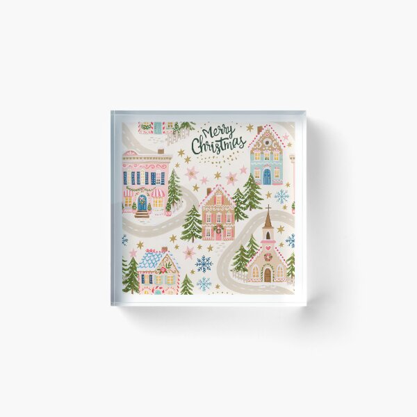 Item preview, Cute Pink Christmas Village Pattern designed and sold by Inspired Life Creative.
