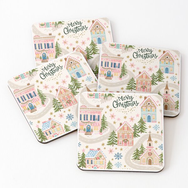 Item preview, Cute Pink Christmas Village Pattern designed and sold by Inspired Life Creative.