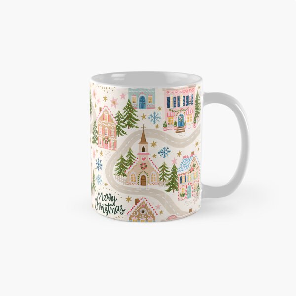 Item preview, Cute Pink Christmas Village Pattern designed and sold by Inspired Life Creative.
