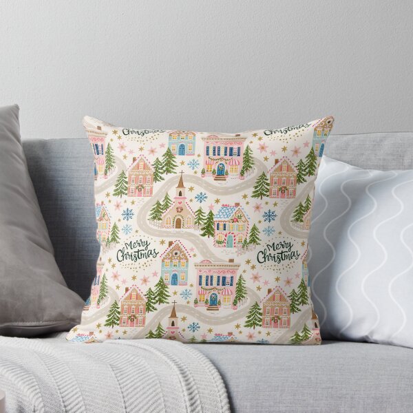 Item preview, Cute Pink Christmas Village Pattern designed and sold by Inspired Life Creative.
