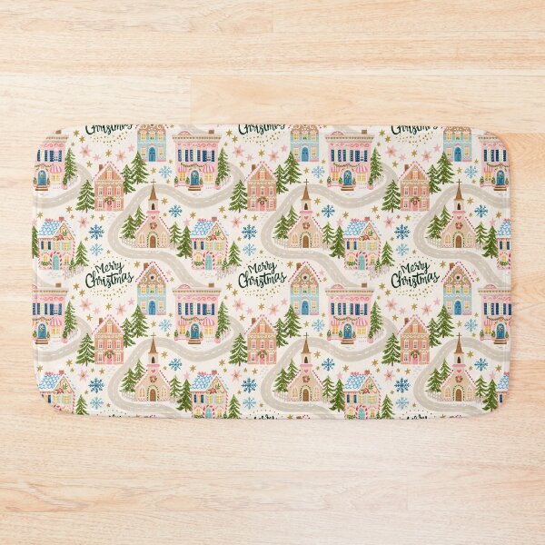 Item preview, Cute Pink Christmas Village Pattern designed and sold by Inspired Life Creative.