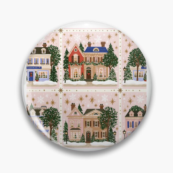 Item preview, Cute Pink Christmas Village Pattern designed and sold by Inspired Life Creative.