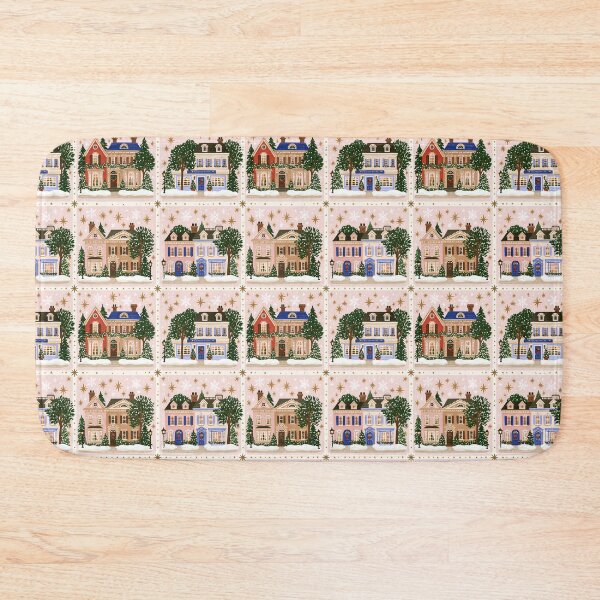 Item preview, Cute Pink Christmas Village Pattern designed and sold by Inspired Life Creative.