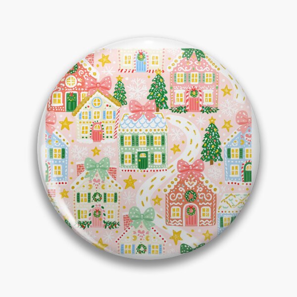Item preview, Cute Pink Christmas Village Pattern designed and sold by Inspired Life Creative.