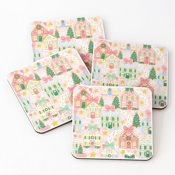 Item preview, Cute Pink Christmas Village Pattern designed and sold by Inspired Life Creative.