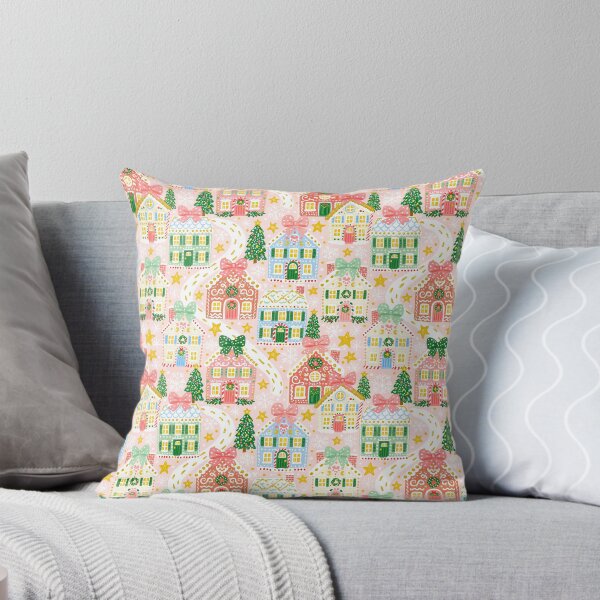Item preview, Cute Pink Christmas Village Pattern designed and sold by Inspired Life Creative.
